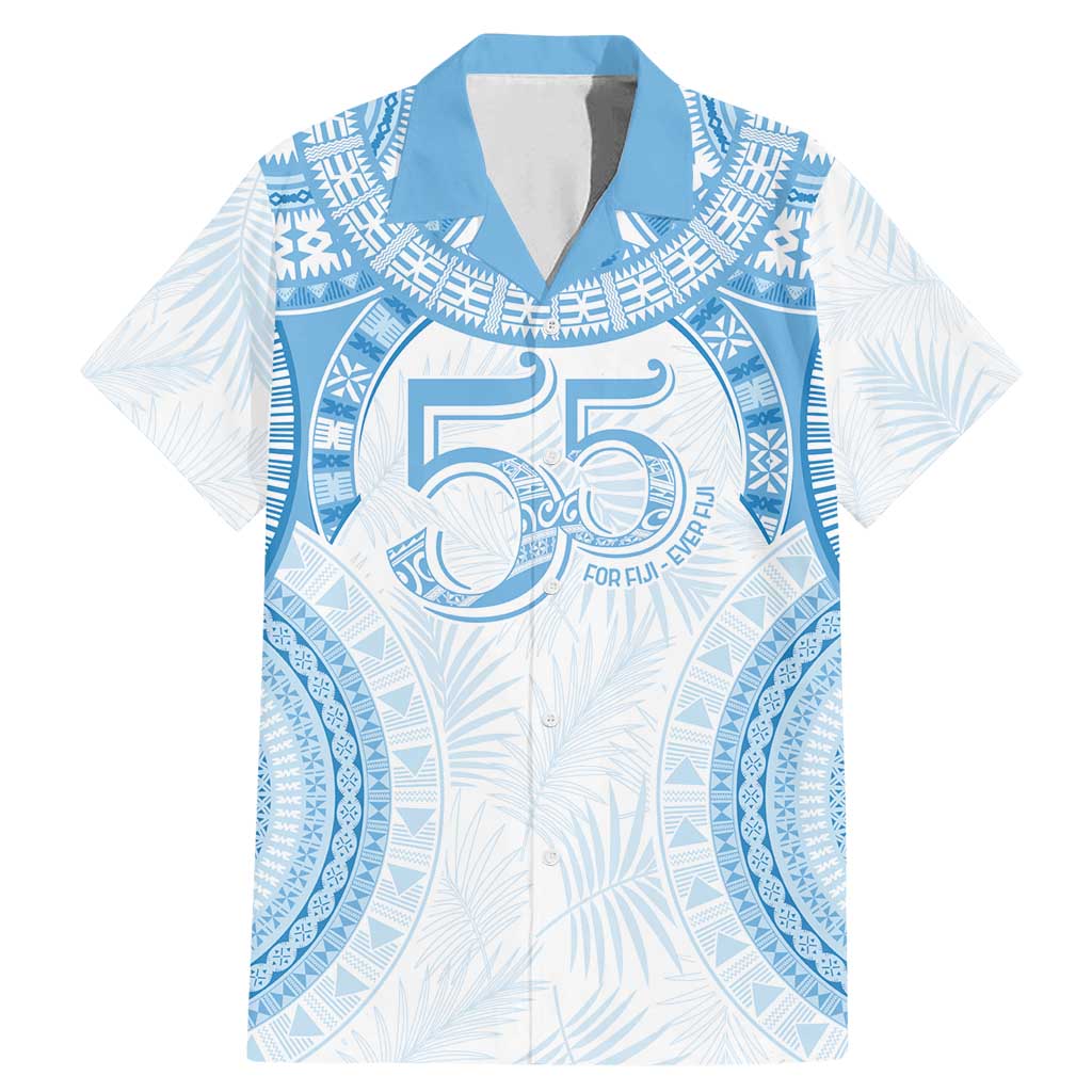 Bula Fiji Day 55th Anniversary Masi Tapa Family Matching Mermaid Dress and Hawaiian Shirt Emerald Jubilee - Turquoise LT7 Dad's Shirt - Short Sleeve Turquoise - Polynesian Pride