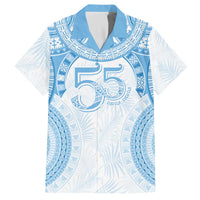 Bula Fiji Day 55th Anniversary Masi Tapa Family Matching Off The Shoulder Long Sleeve Dress and Hawaiian Shirt Emerald Jubilee - Turquoise LT7 Dad's Shirt - Short Sleeve Turquoise - Polynesian Pride