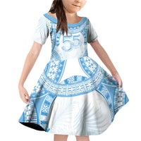 Bula Fiji Day 55th Anniversary Masi Tapa Family Matching Off Shoulder Short Dress and Hawaiian Shirt Emerald Jubilee - Turquoise LT7 Daughter's Dress Turquoise - Polynesian Pride