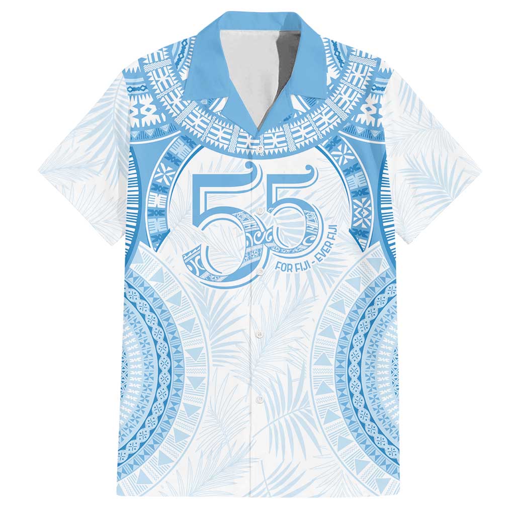 Bula Fiji Day 55th Anniversary Masi Tapa Family Matching Off Shoulder Short Dress and Hawaiian Shirt Emerald Jubilee - Turquoise LT7 Dad's Shirt - Short Sleeve Turquoise - Polynesian Pride