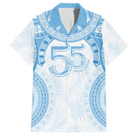 Bula Fiji Day 55th Anniversary Masi Tapa Family Matching Off Shoulder Short Dress and Hawaiian Shirt Emerald Jubilee - Turquoise LT7 Dad's Shirt - Short Sleeve Turquoise - Polynesian Pride