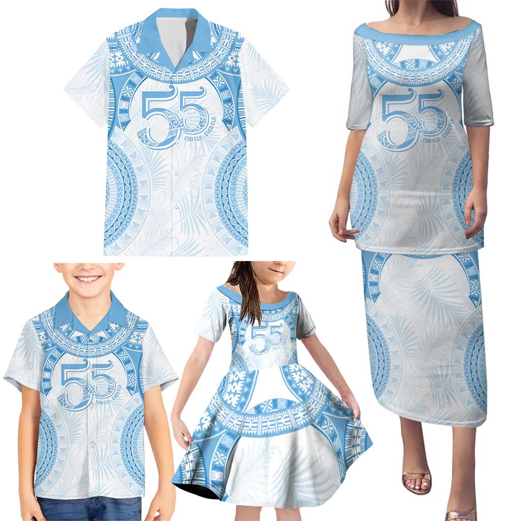 Bula Fiji Day 55th Anniversary Masi Tapa Family Matching Puletasi and Hawaiian Shirt Emerald Jubilee - Turquoise - Polynesian Pride