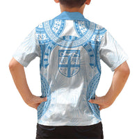 Bula Fiji Day 55th Anniversary Masi Tapa Family Matching Short Sleeve Bodycon Dress and Hawaiian Shirt Emerald Jubilee - Turquoise LT7 - Polynesian Pride