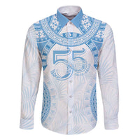 Bula Fiji Day 55th Anniversary Masi Tapa Family Matching Short Sleeve Bodycon Dress and Hawaiian Shirt Emerald Jubilee - Turquoise LT7 Dad's Shirt - Long Sleeve Turquoise - Polynesian Pride