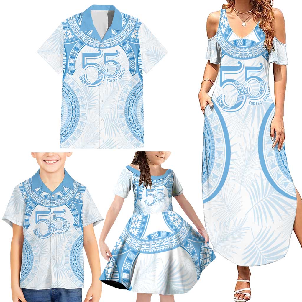 Bula Fiji Day 55th Anniversary Masi Tapa Family Matching Summer Maxi Dress and Hawaiian Shirt Emerald Jubilee - Turquoise LT7 - Polynesian Pride