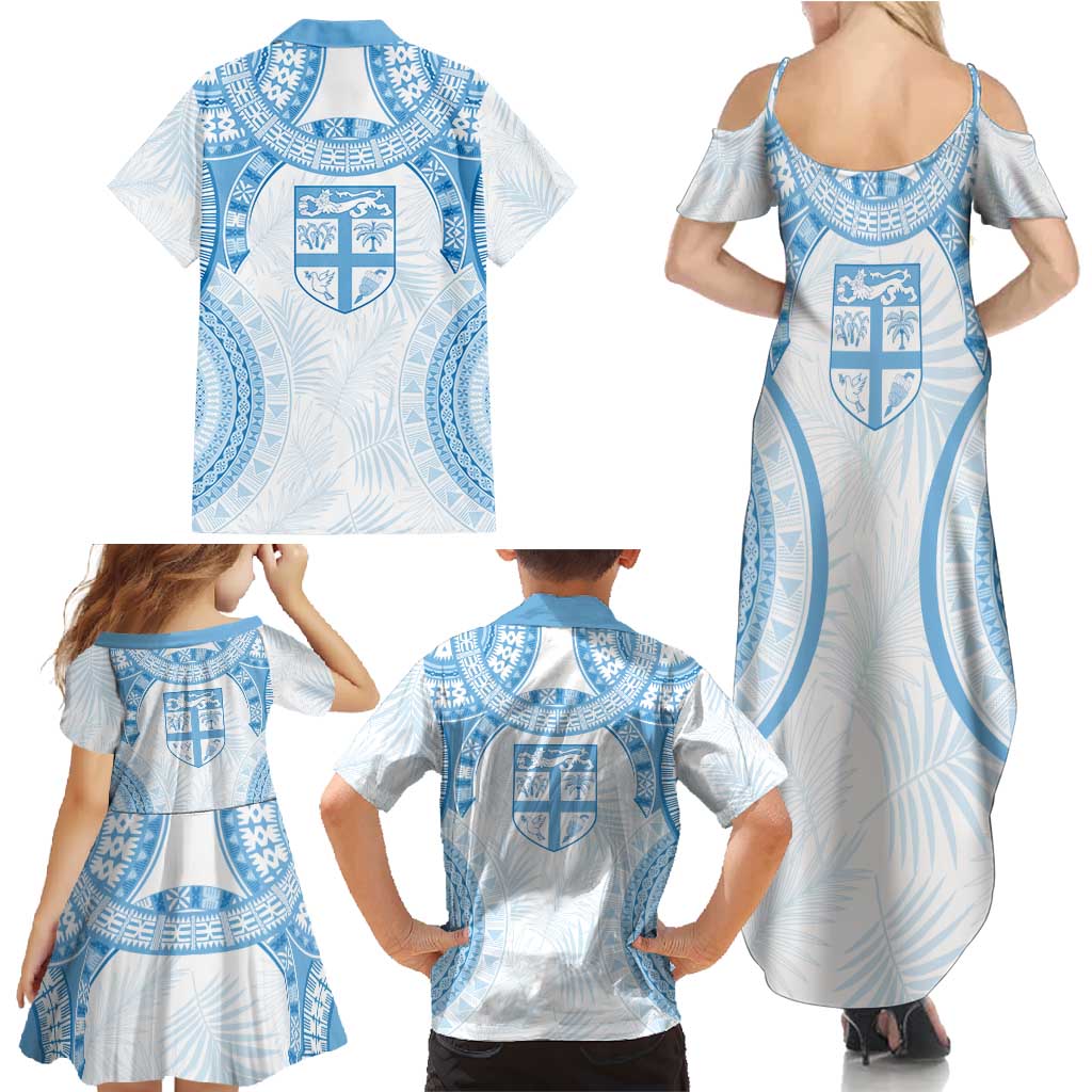 Bula Fiji Day 55th Anniversary Masi Tapa Family Matching Summer Maxi Dress and Hawaiian Shirt Emerald Jubilee - Turquoise LT7 - Polynesian Pride