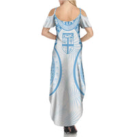 Bula Fiji Day 55th Anniversary Masi Tapa Family Matching Summer Maxi Dress and Hawaiian Shirt Emerald Jubilee - Turquoise LT7 - Polynesian Pride