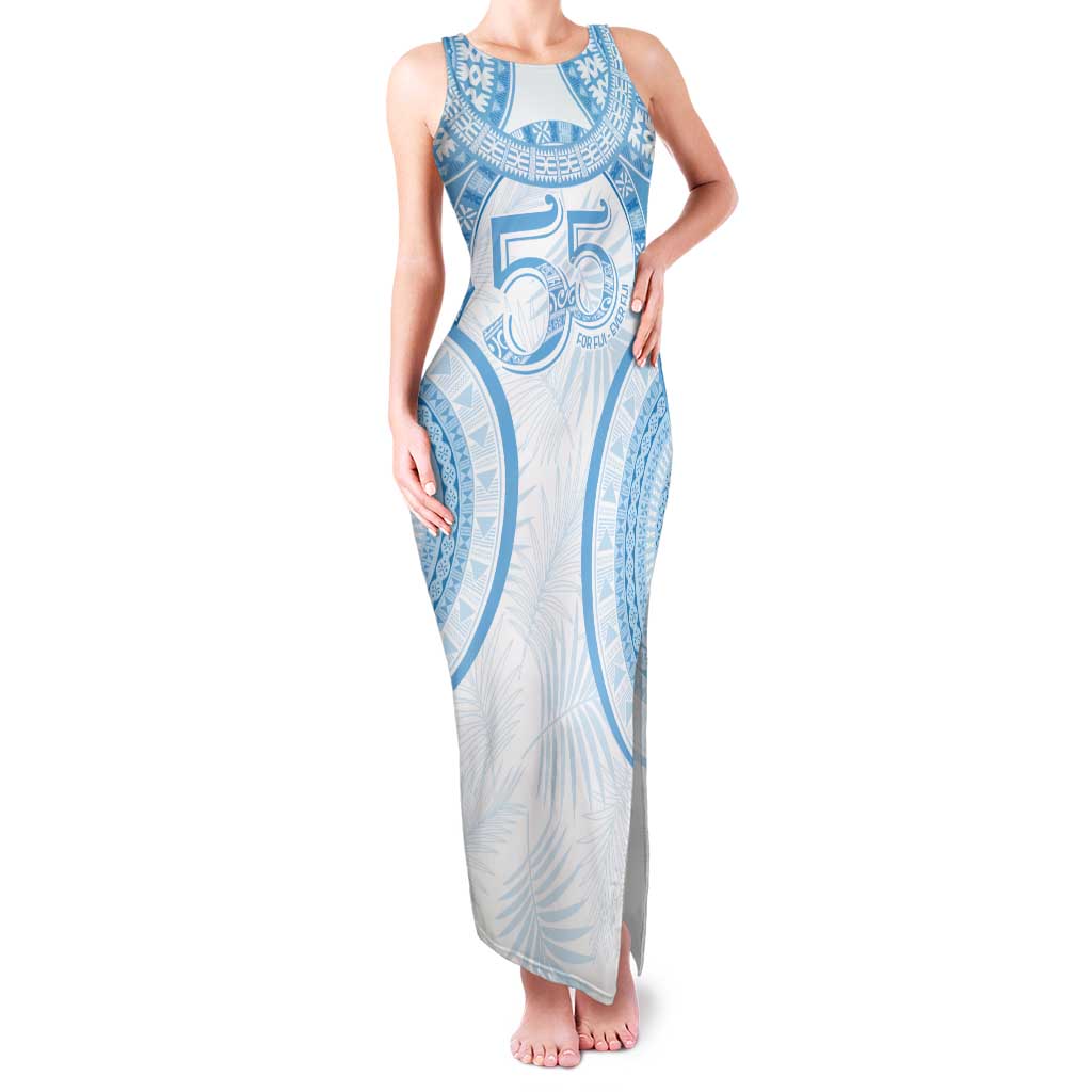 Bula Fiji Day 55th Anniversary Masi Tapa Family Matching Tank Maxi Dress and Hawaiian Shirt Emerald Jubilee - Turquoise LT7 Mom's Dress Turquoise - Polynesian Pride