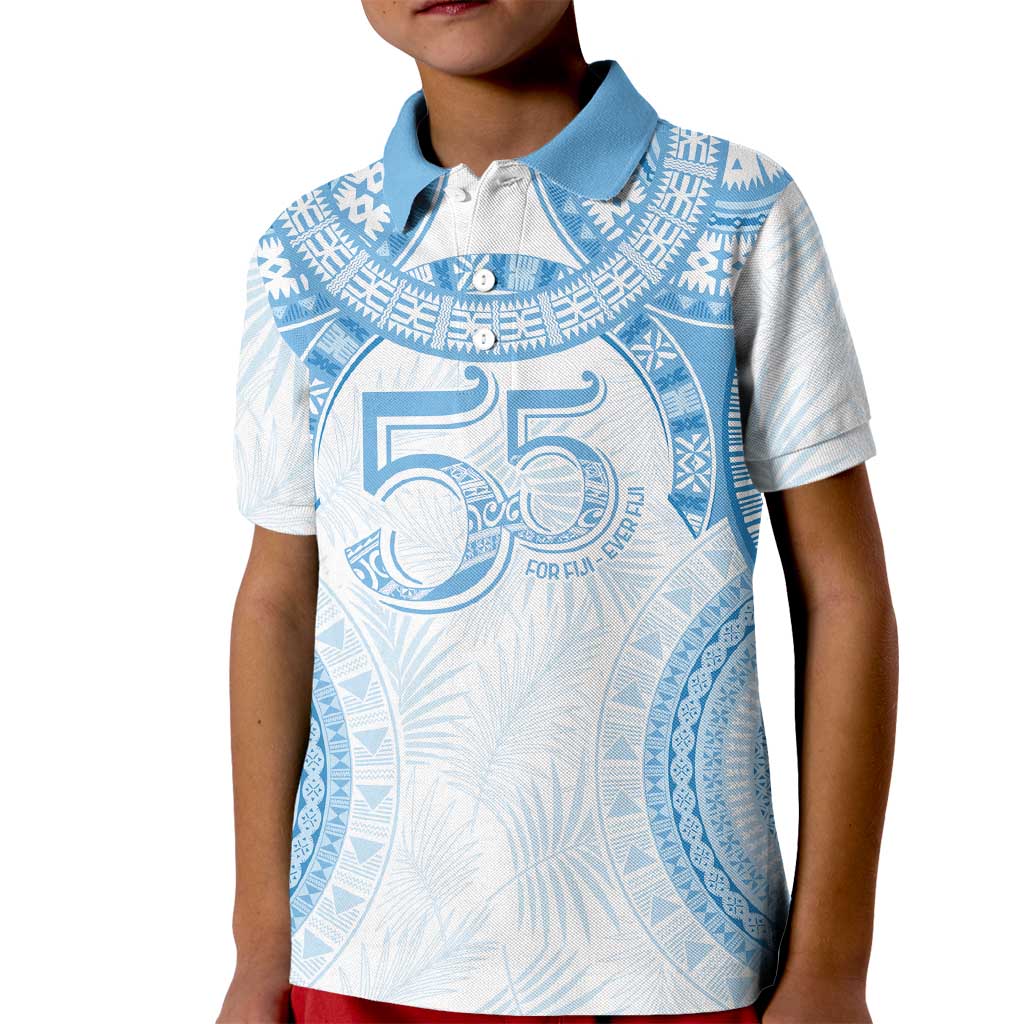 Bula Fiji Day 55th Anniversary Masi Tapa Kid Polo Shirt Emerald Jubilee - Turquoise - Polynesian Pride