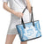 Bula Fiji Day 55th Anniversary Masi Tapa Leather Tote Bag Emerald Jubilee - Turquoise - Polynesian Pride