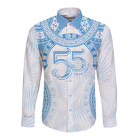 Bula Fiji Day 55th Anniversary Masi Tapa Long Sleeve Button Shirt Emerald Jubilee - Turquoise - Polynesian Pride