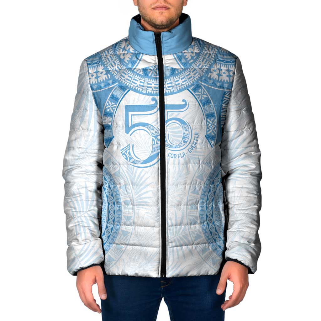 Bula Fiji Day 55th Anniversary Masi Tapa Padded Jacket Emerald Jubilee - Turquoise - Polynesian Pride