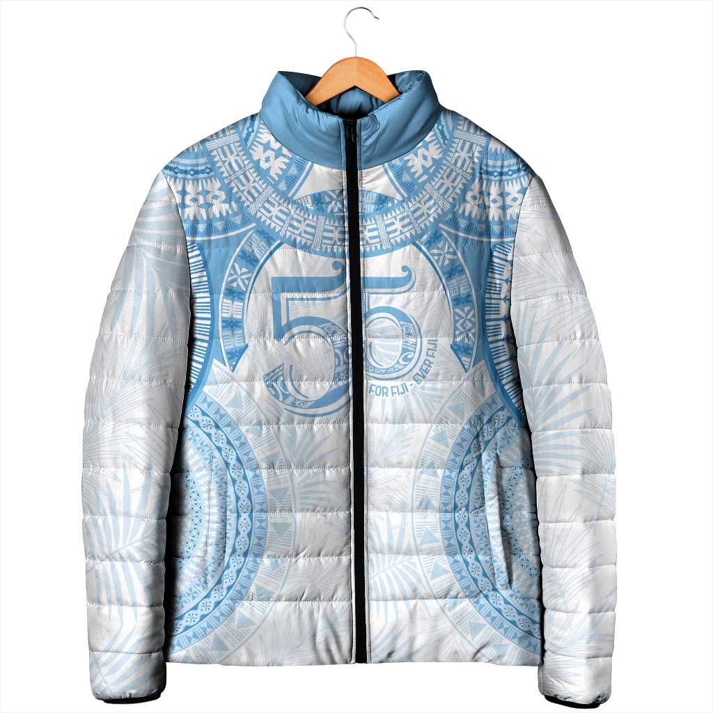 Bula Fiji Day 55th Anniversary Masi Tapa Padded Jacket Emerald Jubilee - Turquoise - Polynesian Pride