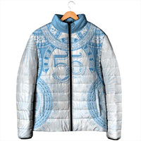 Bula Fiji Day 55th Anniversary Masi Tapa Padded Jacket Emerald Jubilee - Turquoise - Polynesian Pride