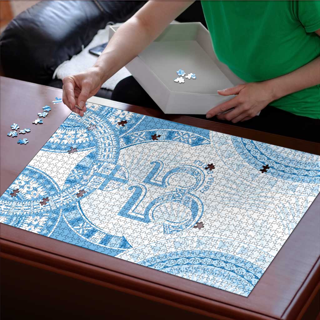 Bula Fiji Day 55th Anniversary Masi Tapa Puzzle Emerald Jubilee - Turquoise - Polynesian Pride