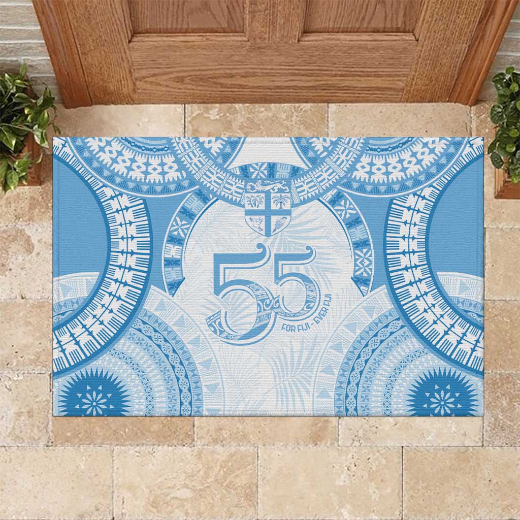 Bula Fiji Day 55th Anniversary Masi Tapa Rubber Doormat Emerald Jubilee - Turquoise - Polynesian Pride