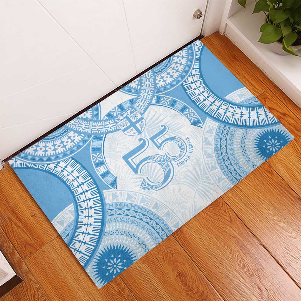 Bula Fiji Day 55th Anniversary Masi Tapa Rubber Doormat Emerald Jubilee - Turquoise - Polynesian Pride