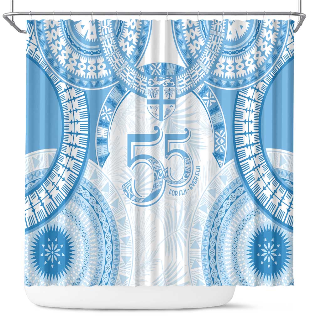 Bula Fiji Day 55th Anniversary Masi Tapa Shower Curtain Emerald Jubilee - Turquoise - Polynesian Pride