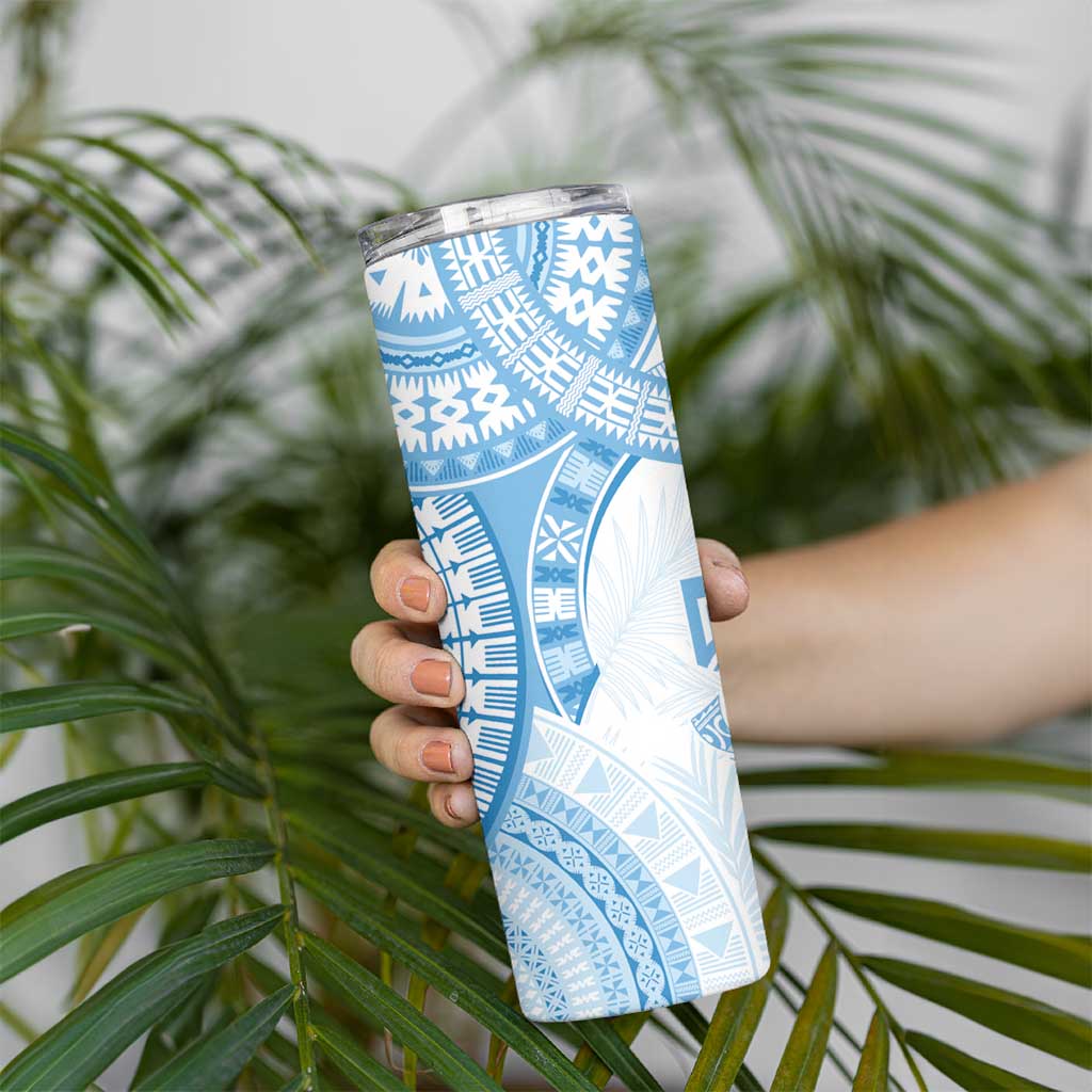 Bula Fiji Day 55th Anniversary Masi Tapa Skinny Tumbler Emerald Jubilee - Turquoise - Polynesian Pride