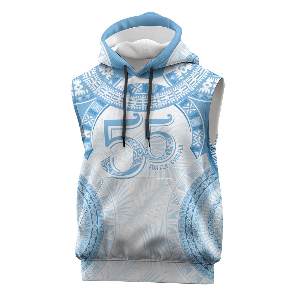 Bula Fiji Day 55th Anniversary Masi Tapa Sleeveless Hoodie Emerald Jubilee - Turquoise - Polynesian Pride