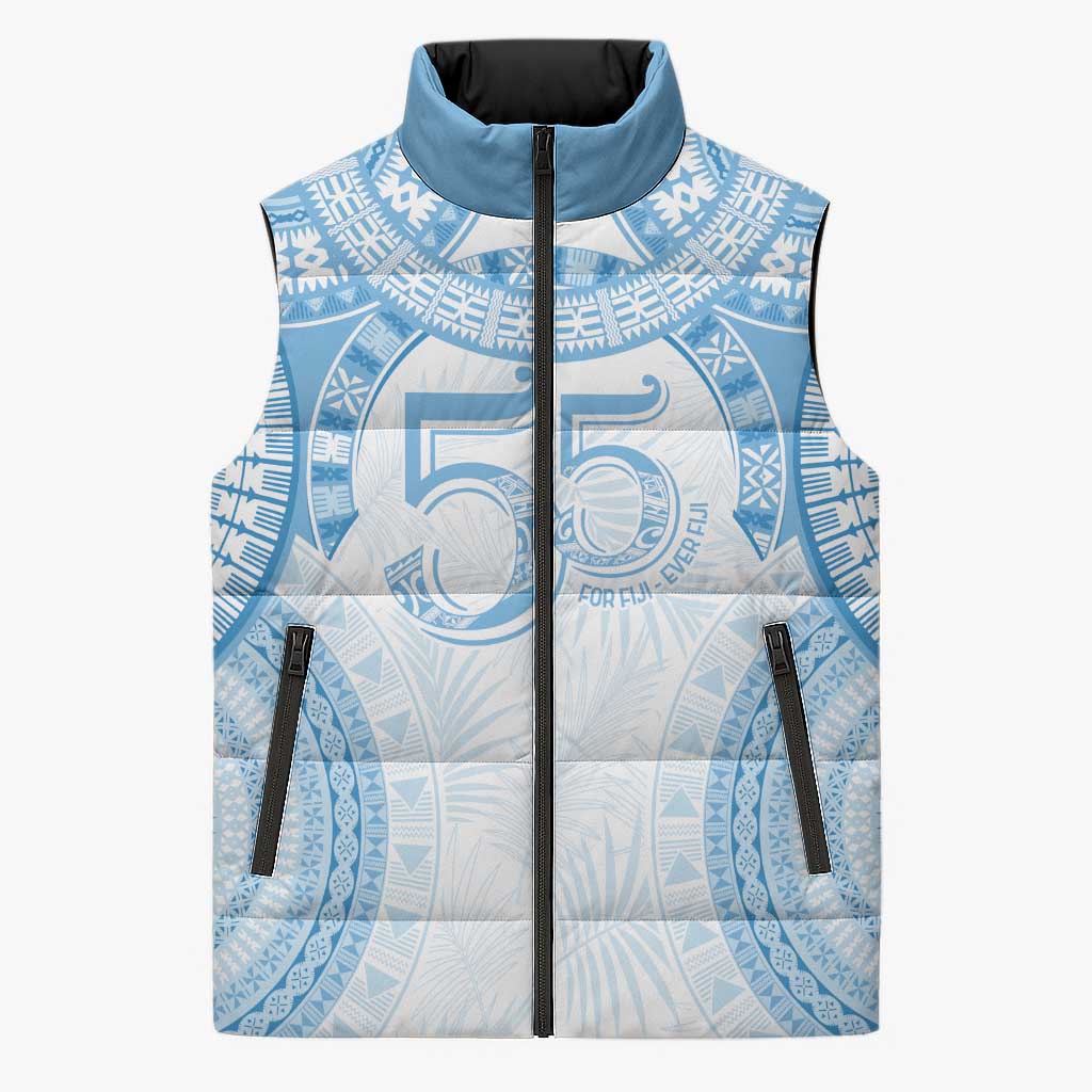 Bula Fiji Day 55th Anniversary Masi Tapa Sleeveless Puffer Jacket Emerald Jubilee - Turquoise - Polynesian Pride