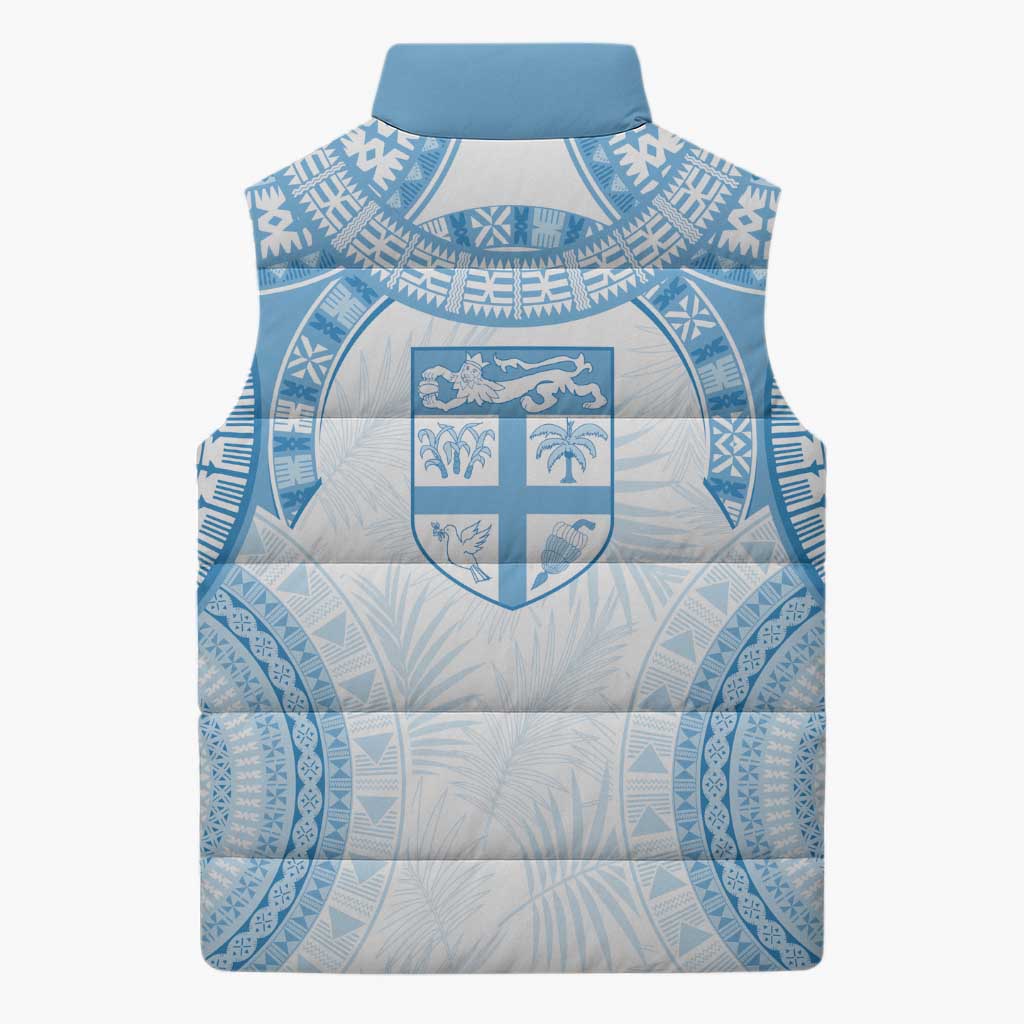 Bula Fiji Day 55th Anniversary Masi Tapa Sleeveless Puffer Jacket Emerald Jubilee - Turquoise - Polynesian Pride