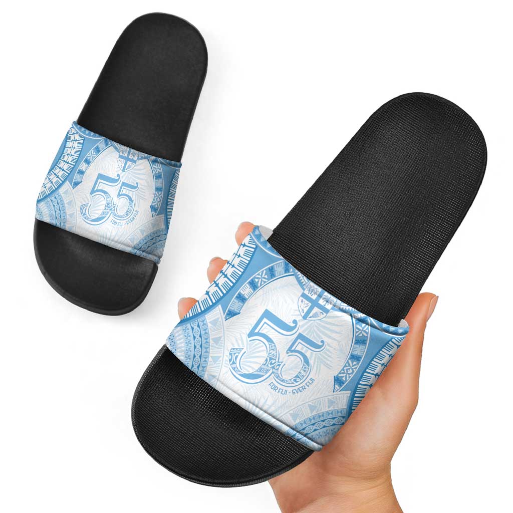 Bula Fiji Day 55th Anniversary Masi Tapa Slide Sandals Emerald Jubilee - Turquoise - Polynesian Pride