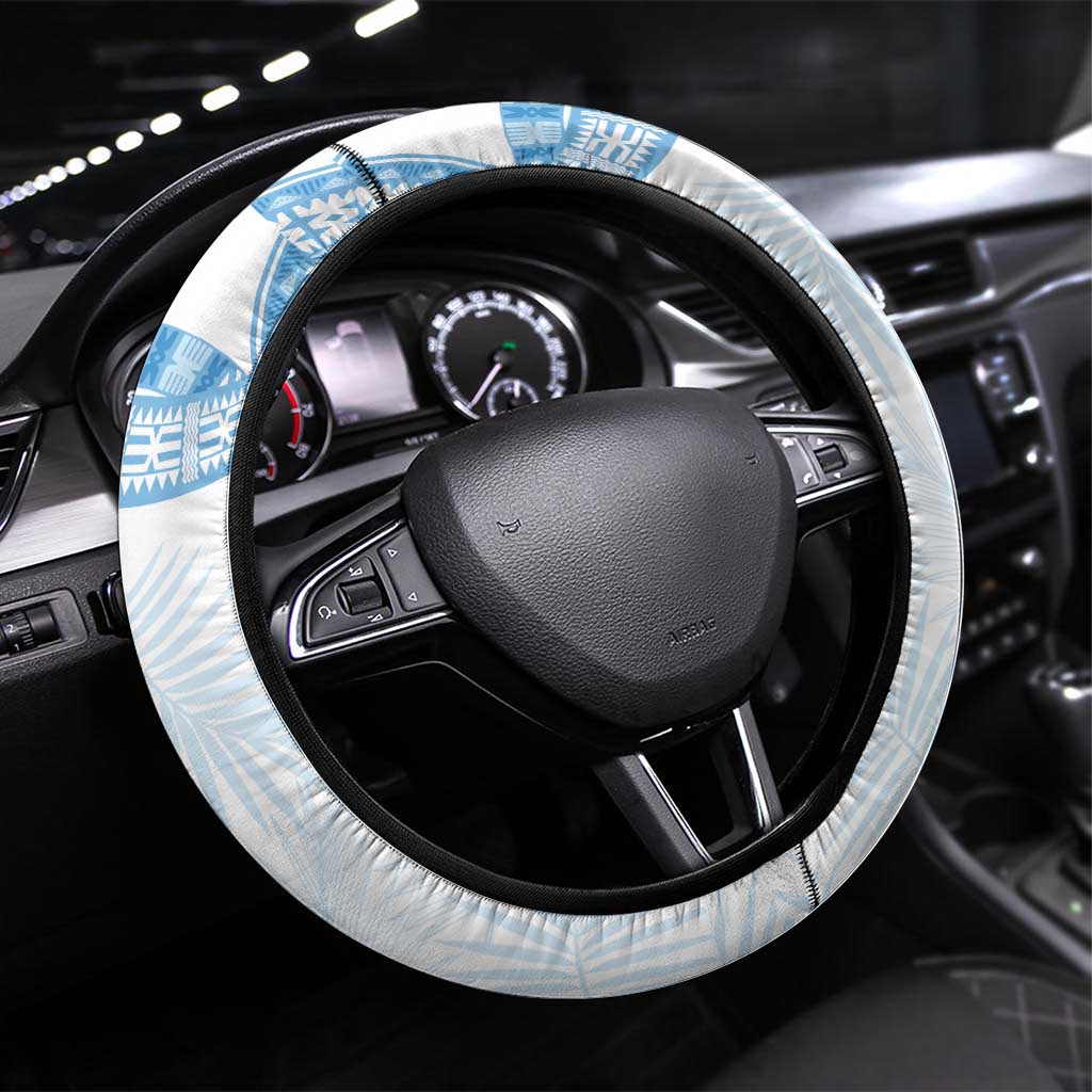 Bula Fiji Day 55th Anniversary Masi Tapa Steering Wheel Cover Emerald Jubilee - Turquoise - Polynesian Pride