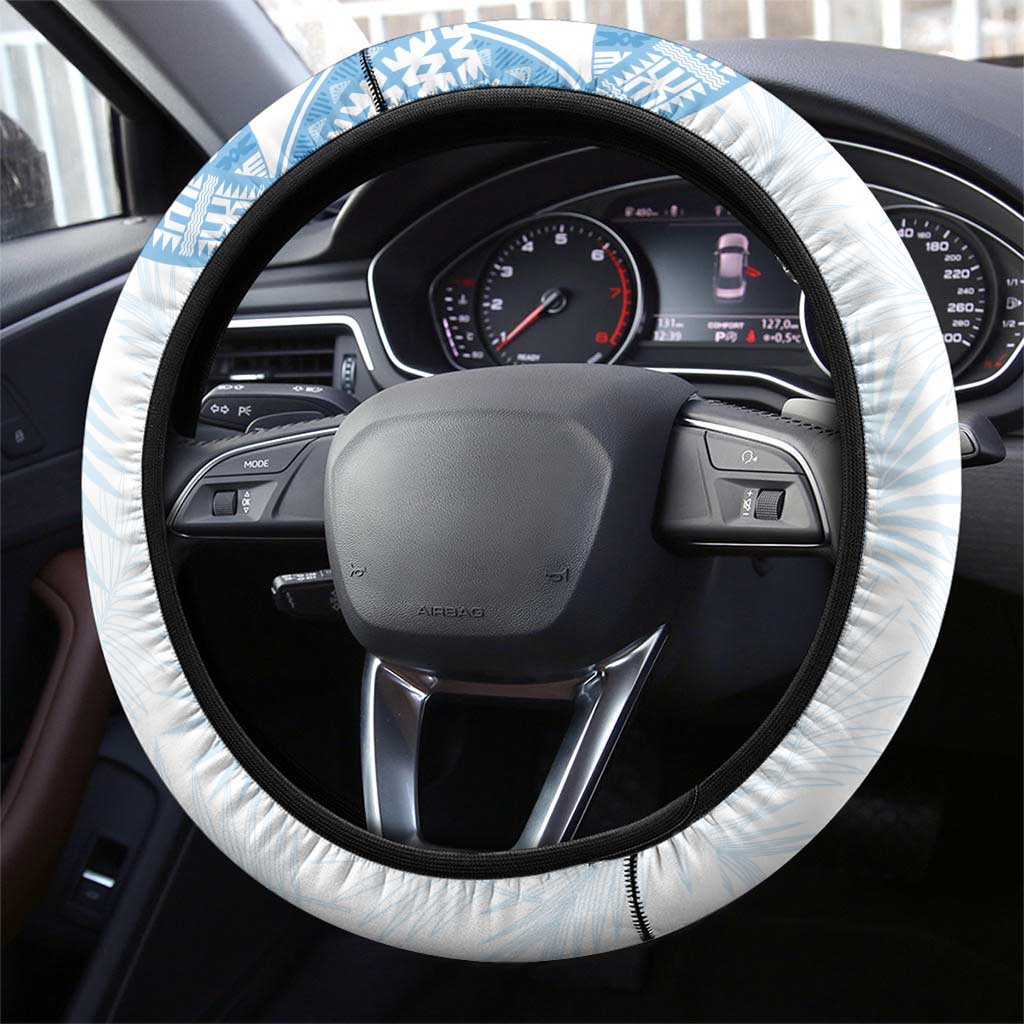 Bula Fiji Day 55th Anniversary Masi Tapa Steering Wheel Cover Emerald Jubilee - Turquoise - Polynesian Pride
