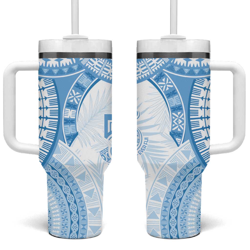 Bula Fiji Day 55th Anniversary Masi Tapa Tumbler With Handle Emerald Jubilee - Turquoise - Polynesian Pride