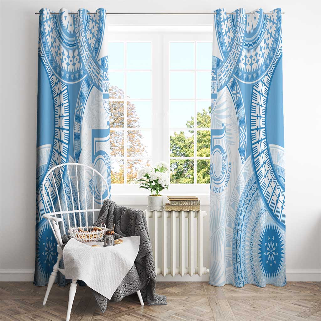 Bula Fiji Day 55th Anniversary Masi Tapa Window Curtain Emerald Jubilee - Turquoise - Polynesian Pride