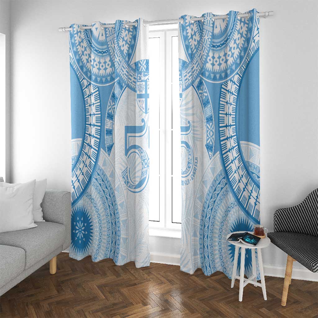 Bula Fiji Day 55th Anniversary Masi Tapa Window Curtain Emerald Jubilee - Turquoise - Polynesian Pride