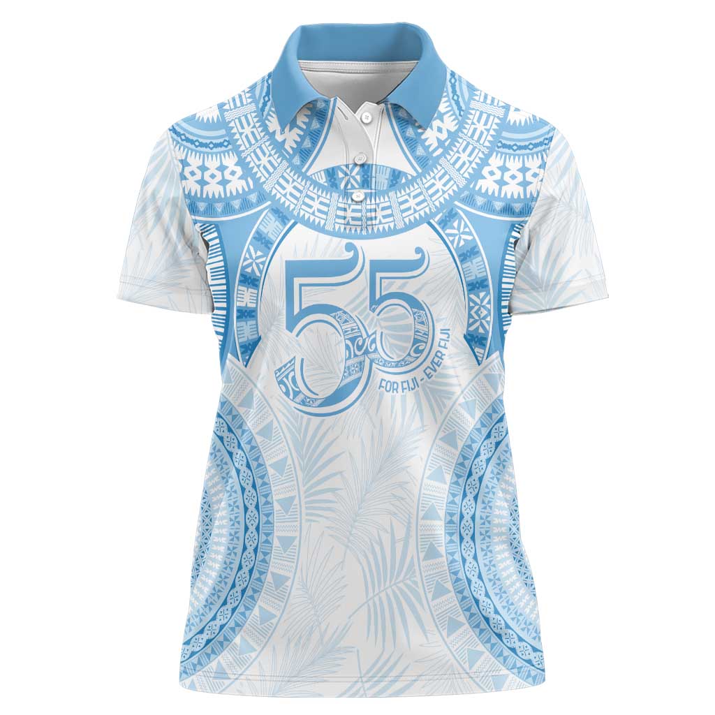 Bula Fiji Day 55th Anniversary Masi Tapa Women Polo Shirt Emerald Jubilee - Turquoise - Polynesian Pride