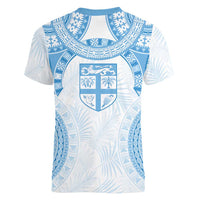 Bula Fiji Day 55th Anniversary Masi Tapa Women V-Neck T-Shirt Emerald Jubilee - Turquoise - Polynesian Pride