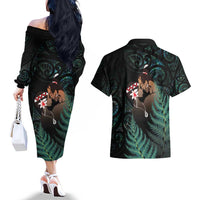 Maori Hongi Valentine Couples Matching Off The Shoulder Long Sleeve Dress and Hawaiian Shirt Aroha Ahau Ki A Koe LT7 - Polynesian Pride