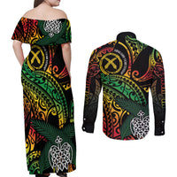 Vanuatu Indipendens Dei Couples Matching Off Shoulder Maxi Dress and Long Sleeve Button Shirt Mix Traditional Sand Drawing