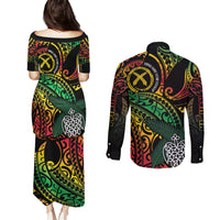 Vanuatu Indipendens Dei Couples Matching Puletasi and Long Sleeve Button Shirt Mix Traditional Sand Drawing