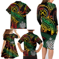 Vanuatu Indipendens Dei Family Matching Long Sleeve Bodycon Dress and Hawaiian Shirt Mix Traditional Sand Drawing LT7 - Polynesian Pride