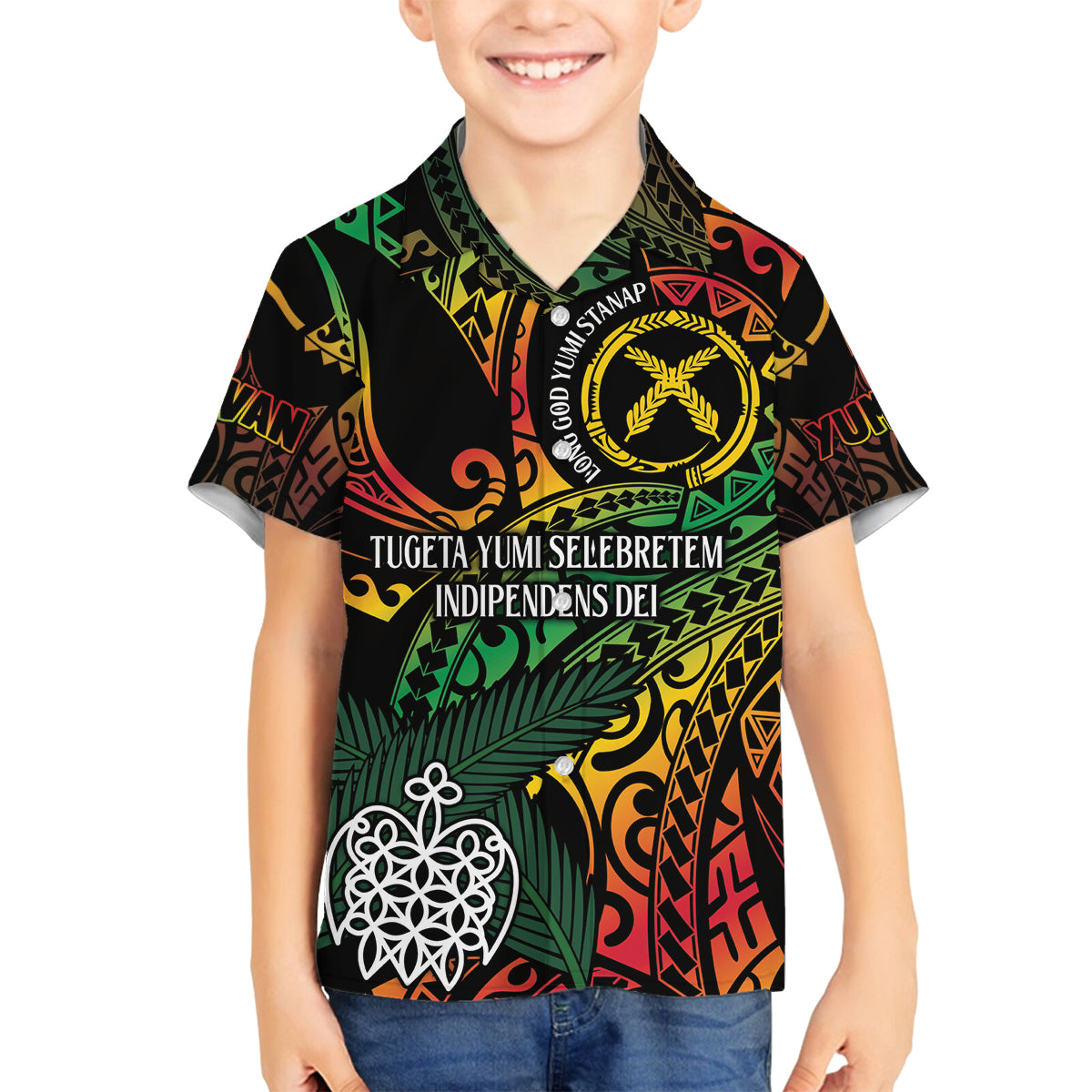 Vanuatu Indipendens Dei Family Matching Long Sleeve Bodycon Dress and Hawaiian Shirt Mix Traditional Sand Drawing LT7 Son's Shirt Colorful - Polynesian Pride