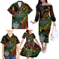 Vanuatu Indipendens Dei Family Matching Off The Shoulder Long Sleeve Dress and Hawaiian Shirt Mix Traditional Sand Drawing LT7 - Polynesian Pride