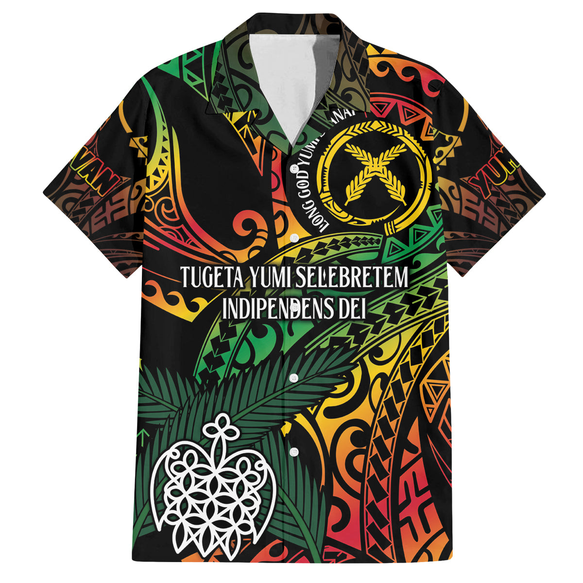 Vanuatu Indipendens Dei Family Matching Off The Shoulder Long Sleeve Dress and Hawaiian Shirt Mix Traditional Sand Drawing LT7 Dad's Shirt - Short Sleeve Colorful - Polynesian Pride