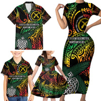 Vanuatu Indipendens Dei Family Matching Short Sleeve Bodycon Dress and Hawaiian Shirt Mix Traditional Sand Drawing LT7 - Polynesian Pride