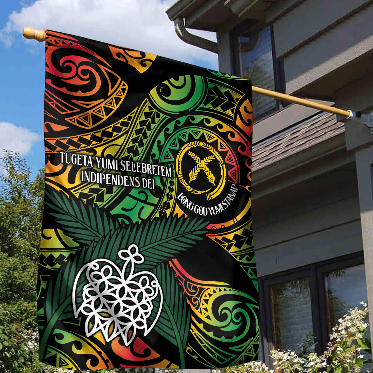 Vanuatu Indipendens Dei Garden Flag Mix Traditional Sand Drawing