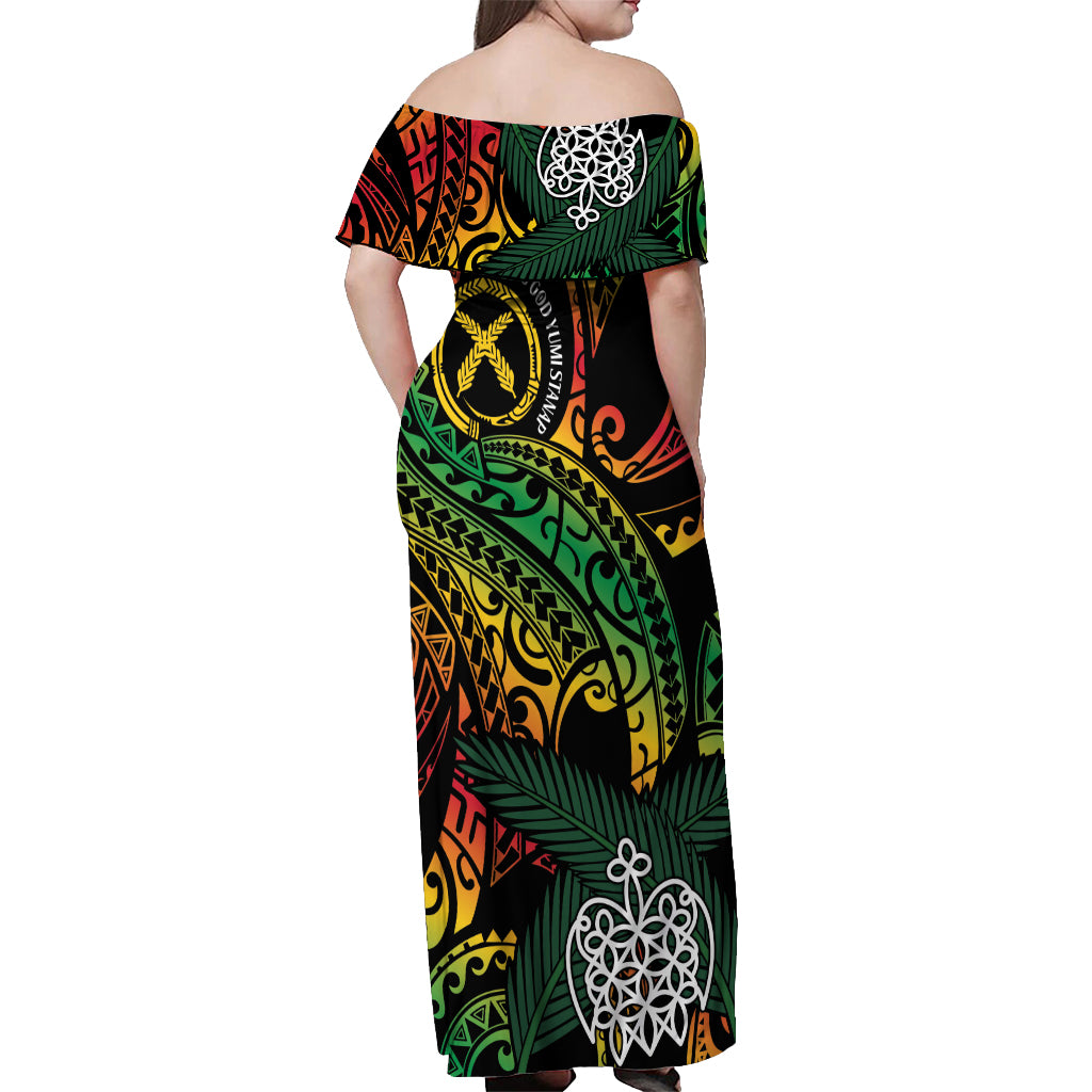 Vanuatu Indipendens Dei Off Shoulder Maxi Dress Mix Traditional Sand Drawing