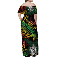Vanuatu Indipendens Dei Off Shoulder Maxi Dress Mix Traditional Sand Drawing