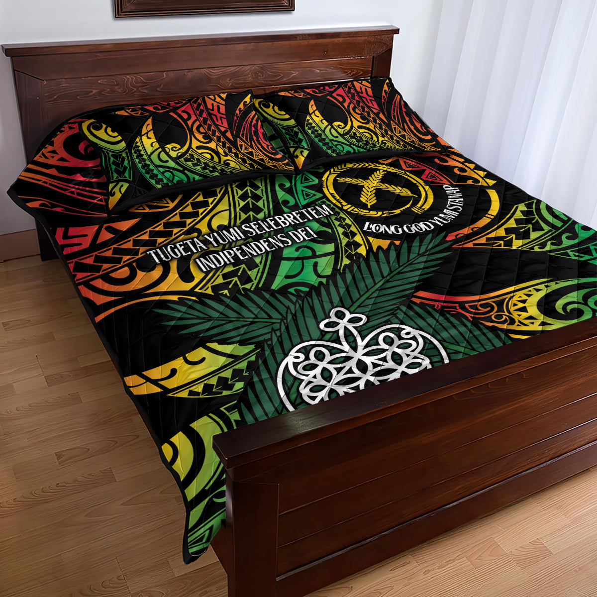 Vanuatu Indipendens Dei Quilt Bed Set Mix Traditional Sand Drawing