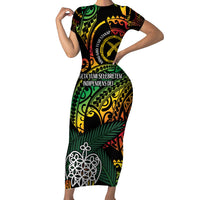 Vanuatu Indipendens Dei Short Sleeve Bodycon Dress Mix Traditional Sand Drawing