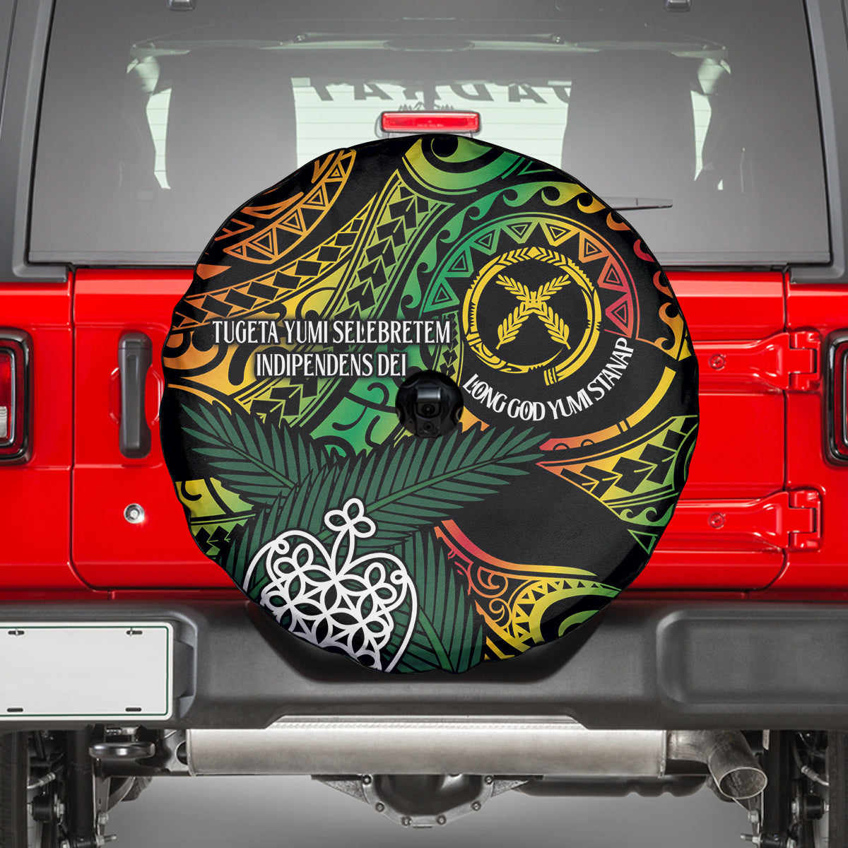 Vanuatu Indipendens Dei Spare Tire Cover Mix Traditional Sand Drawing