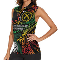 Vanuatu Indipendens Dei Women Sleeveless Polo Shirt Mix Traditional Sand Drawing