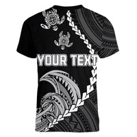 Personalised Guam Women V Neck T Shirt Tribal Turtles Curves Style - Black LT7 - Polynesian Pride